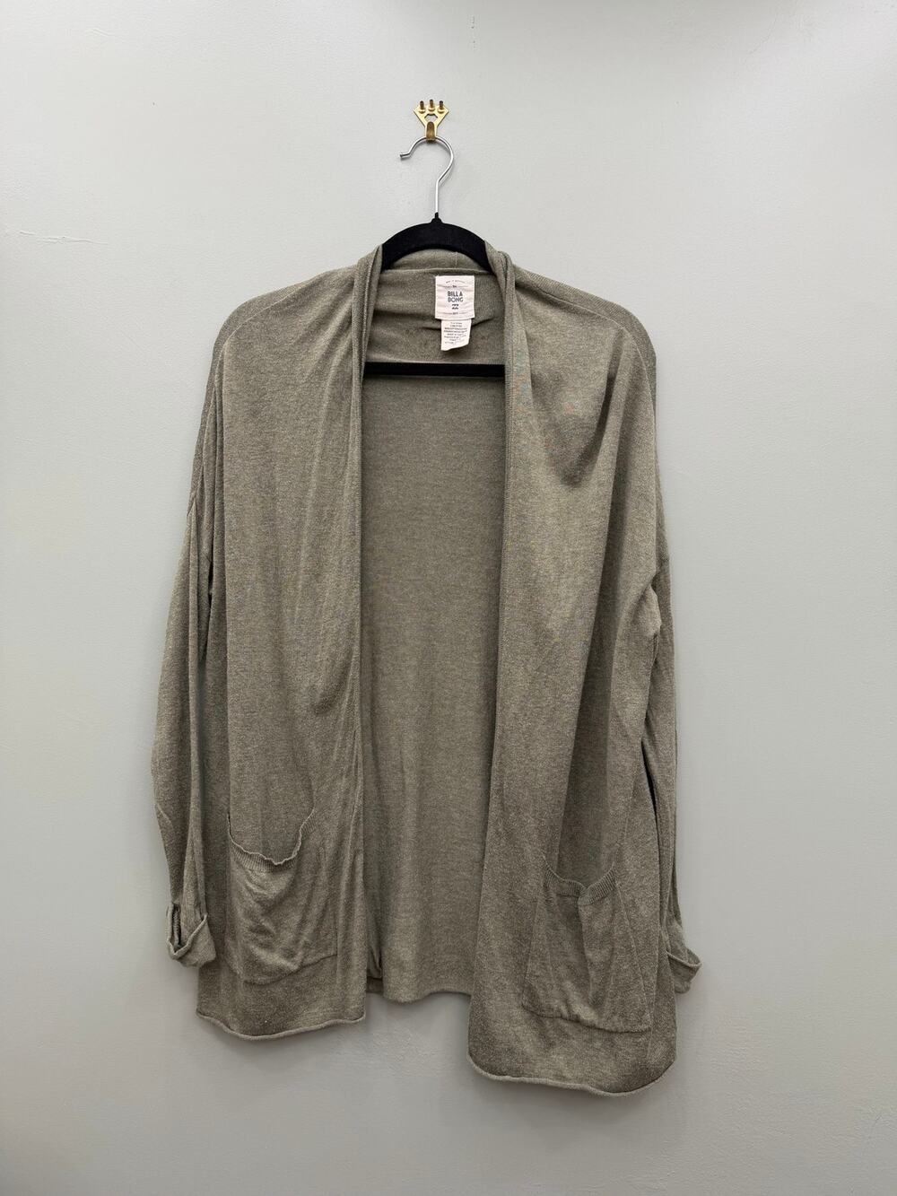 Billabong Open Front Drape Cardigan Olive Green Lightweight Size S